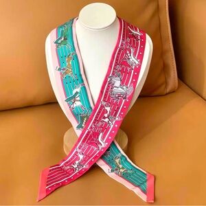 🚩steal Authentic Hermes Vibrant Pink and Green Silk Scarf